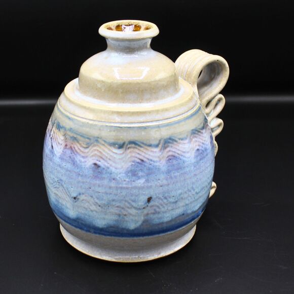 Vintage Studio Art Pottery Vase Handmade Stoneware Ribbon Handle Rustic Decor - Picture 4 of 7